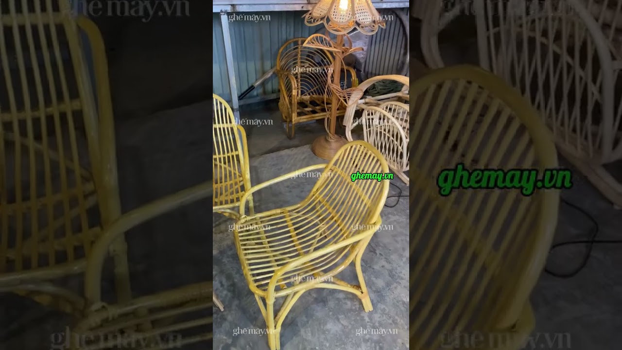 Set ghế mây sò có quai kèm bàn mây 2 tầng decor bàn công sân vườn