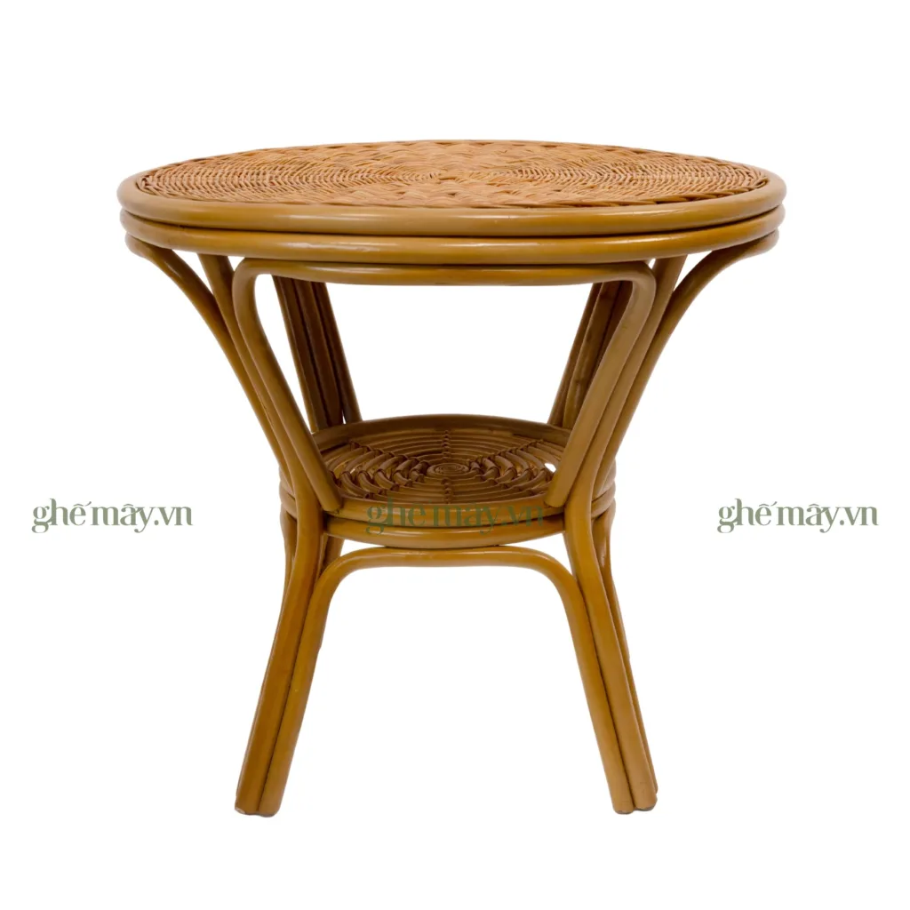 chính diện bàn mây mặt đan